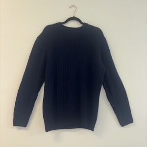 VTG‎ 1990s Sz Lg 100% Wool Sweater Giorgiolini Italy Navy Blue Y2K Pullover Warm